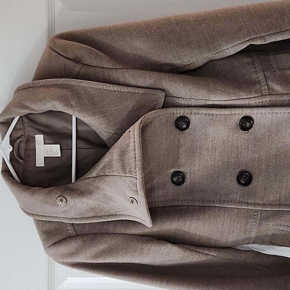 H&M BEIGE PEA COAT SZ 6 M WOOL FEEL
